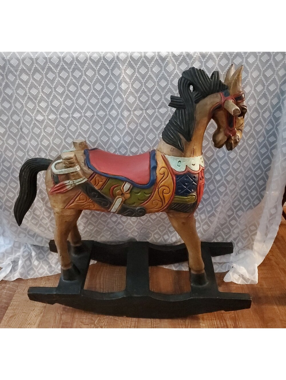 Vtg Wood Hand Carved Rocki G Horse